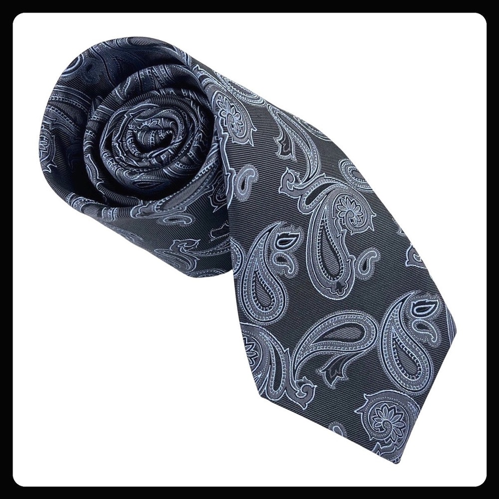 CREMIEUX Extra Long 100% Silk Jacquard Tie Men's Blue Paisley Handmade 3.5" USA